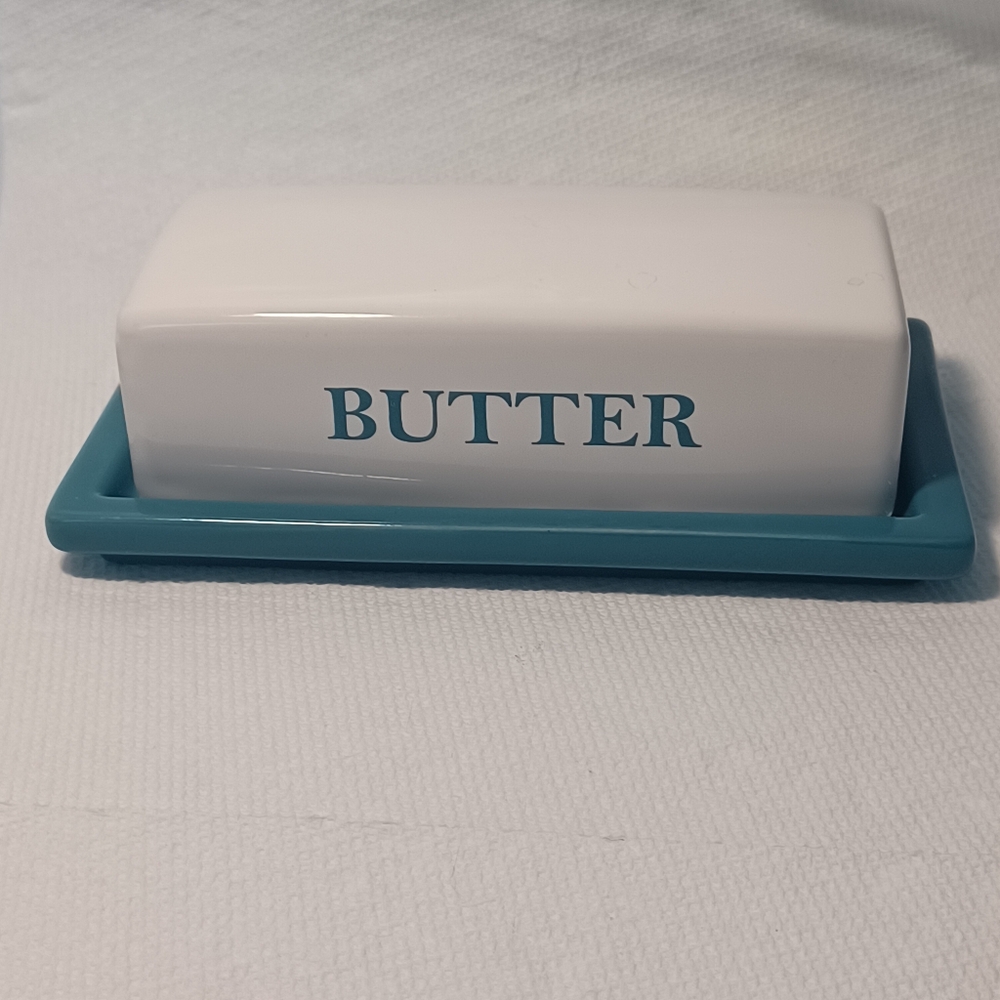 Mainstays Turquoise and White  Butter Dish - Ceramic